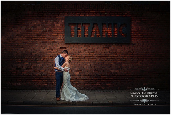 wedding couple outside the Titanic Hotel