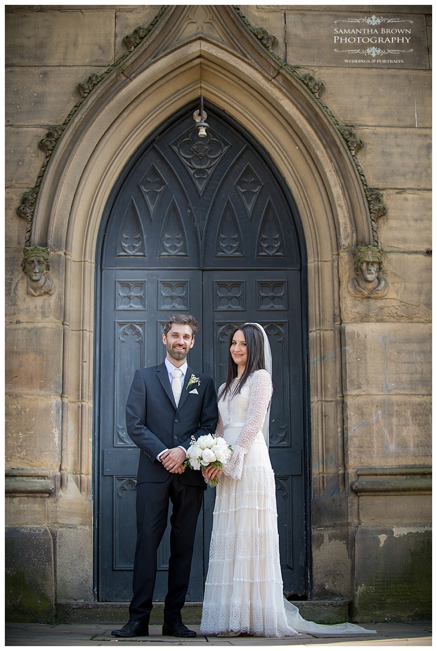 St Lukes Bombed out Church Liverpool bride and groom on the steps